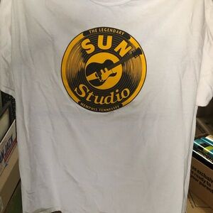 Gildan White Tee with Yellow Sun Studio Graphic